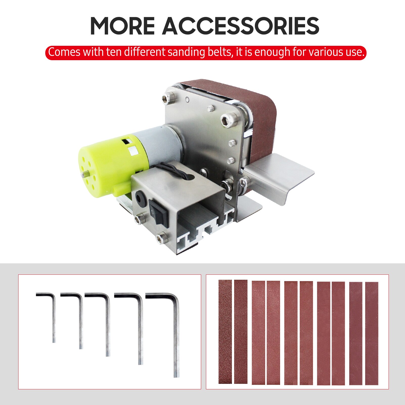 Mini Belt Sander Electric Sanding Polishing Grinding Machine 7 Variable Speed with 10 Sanding Belts for Polishing Wood Acrylic