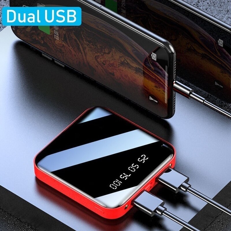 Mini 20000mAh Power Bank caricabatterie esterno Powerbank di grande capacità PowerBank digitale Dual USB Charge LED Light Poverbank