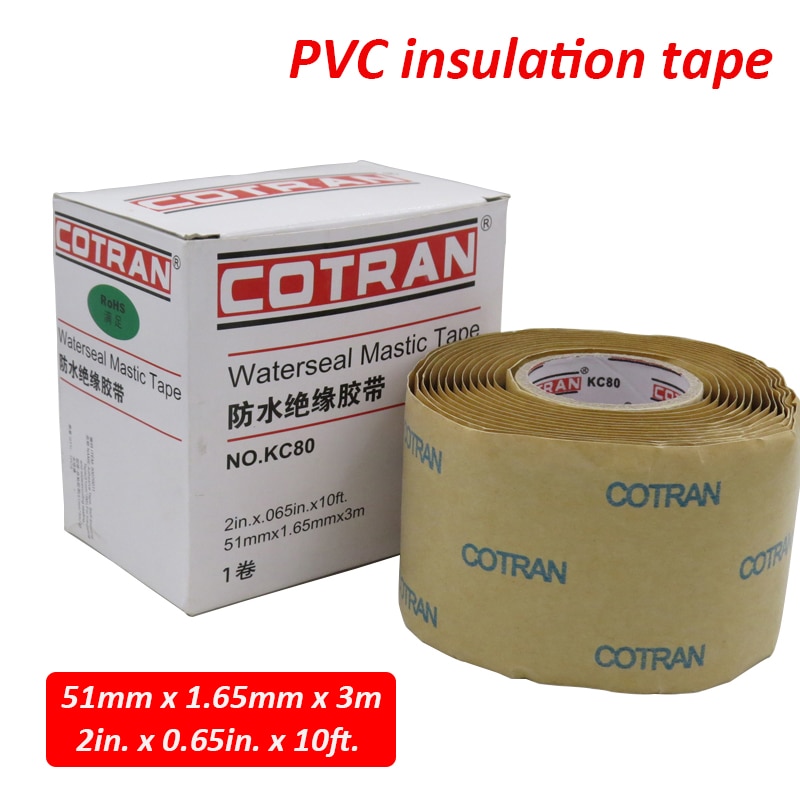 Cotran Waterseal Mastic Tape PVC electrical insulation tape Model KC80 2in x 0.65in x 10ft waterproof flame retardant