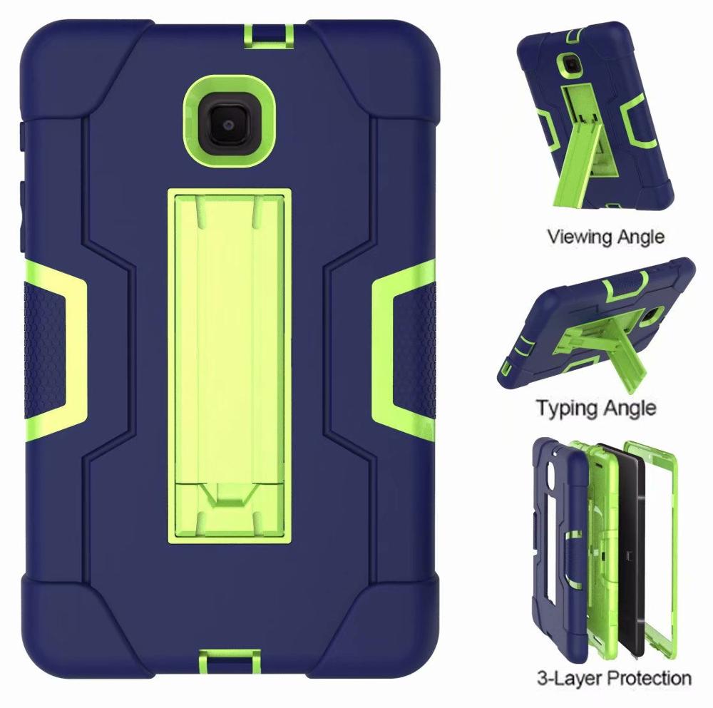 Shockproof Silicon PC Hybrid Stand Kids Safe Tablet Cover For Samsung Galaxy Tab A 8.0 T387 SM-T387W SM-T387V Case +FilmPen: N Green