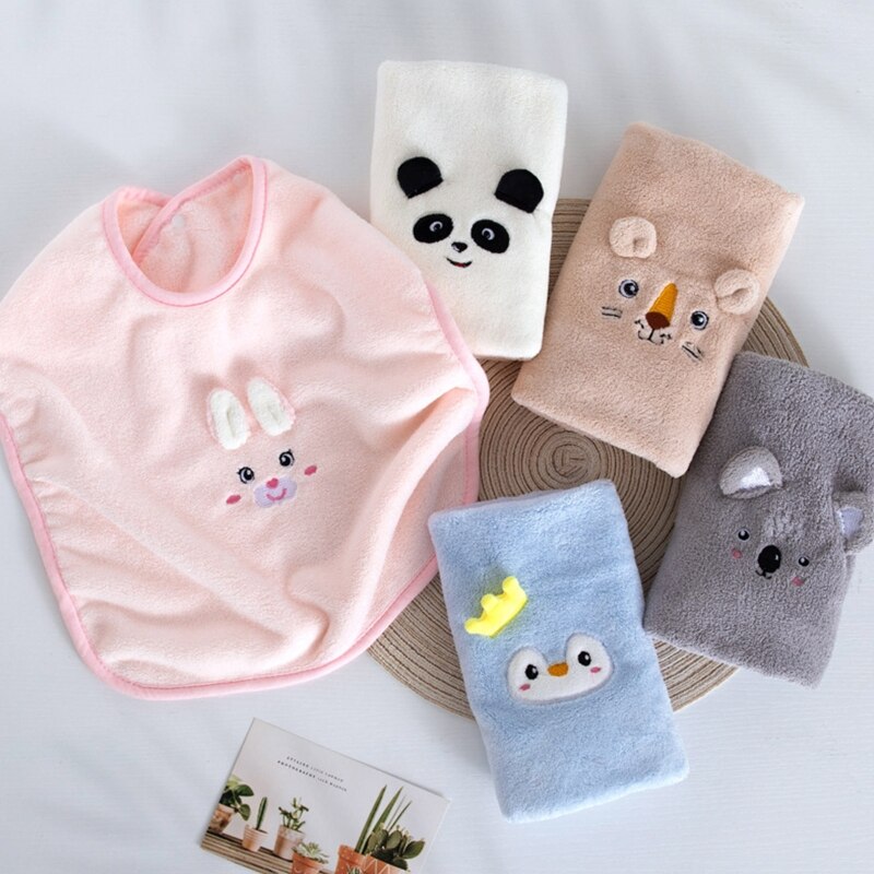 Cartoon Baby Bib Wassen Tand Handdoek Zacht Koraal Fleece Voeden Burp Doek Drukknoop Speeksel Handdoek Schort Voor Kind