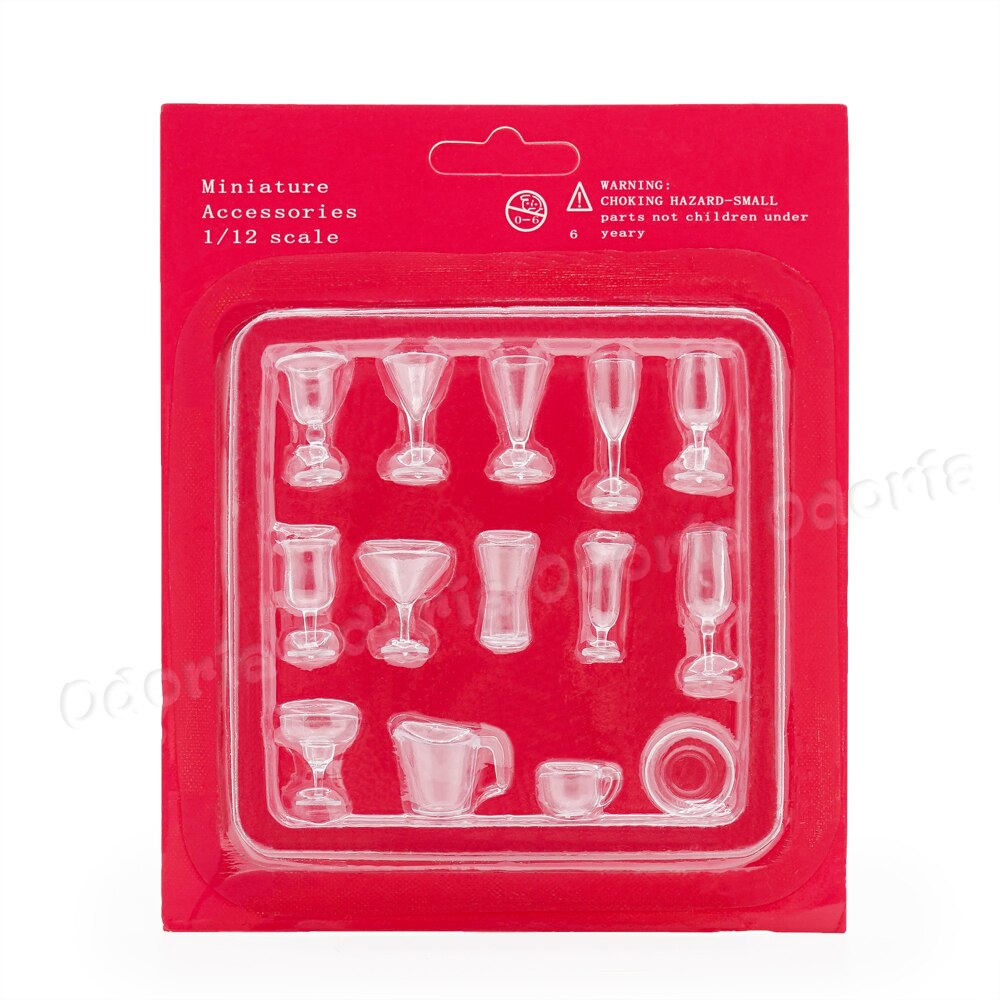 Odoria 1:12 Miniature 14PCS Clear Cups Set Glassware Tableware Miniature Dollhouse Kitchen Accessories Diningroom Restaurant