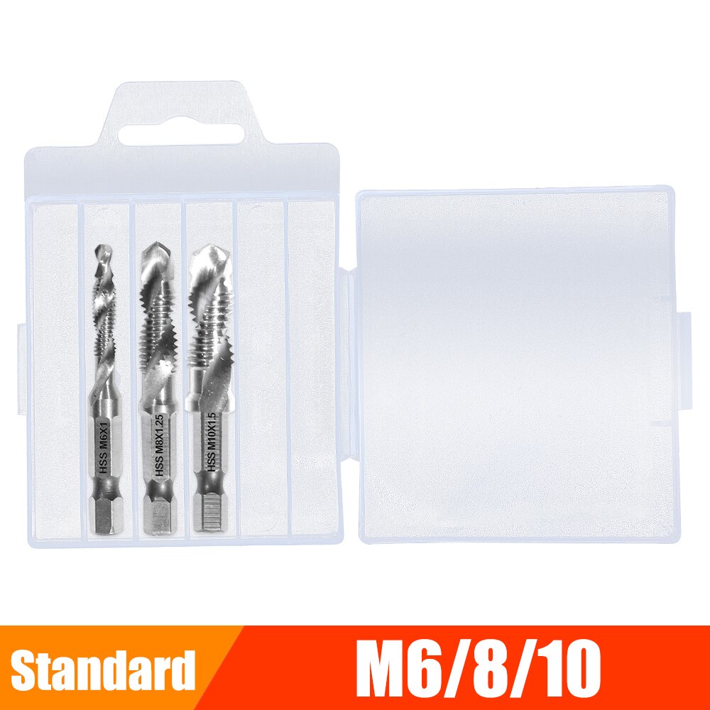 Metric Thread Tap Drill Bits Set Hex Shank HSS Titanium Plated Screw Thread Combination Drill Tap M3 M4 M5 M6 M8 M10 Hand Tools