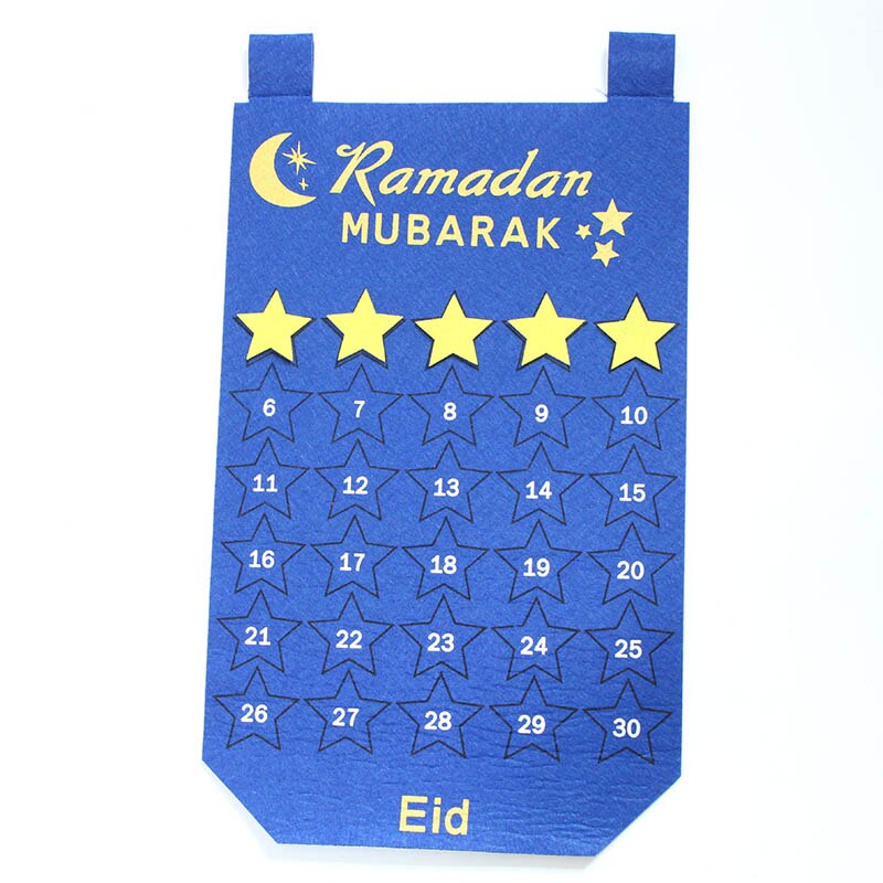 1 stk. ramadan håndværk vedhæng festartikler hængende plade hjemmedekorationer med stjernefilt ramadankalender 35*50cm/28*50cm: Blå lang