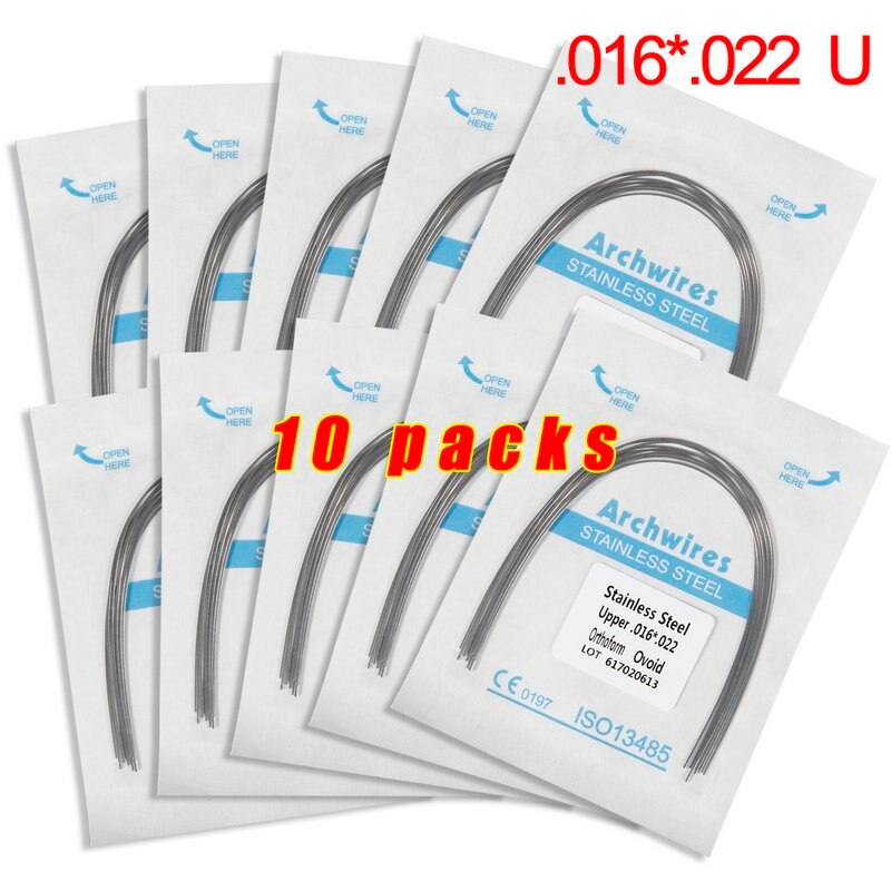 Lot de 10 arcs orthodontiques dentaires en acier inoxydable, forme rectangulaire, forme ovoïde, outil dentaire u/l, équipement dentaire: 10 pack 16 22u