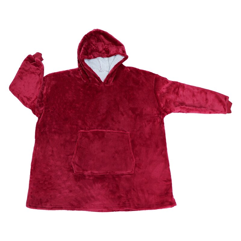 Microfiber Pluche Coral Fleece Sherpa Deken Met Mouwen Super Zachte Warme Outdoor Pocket Hoodie Volwassen Winter Hooded Tv Deken: Red TV Blanket