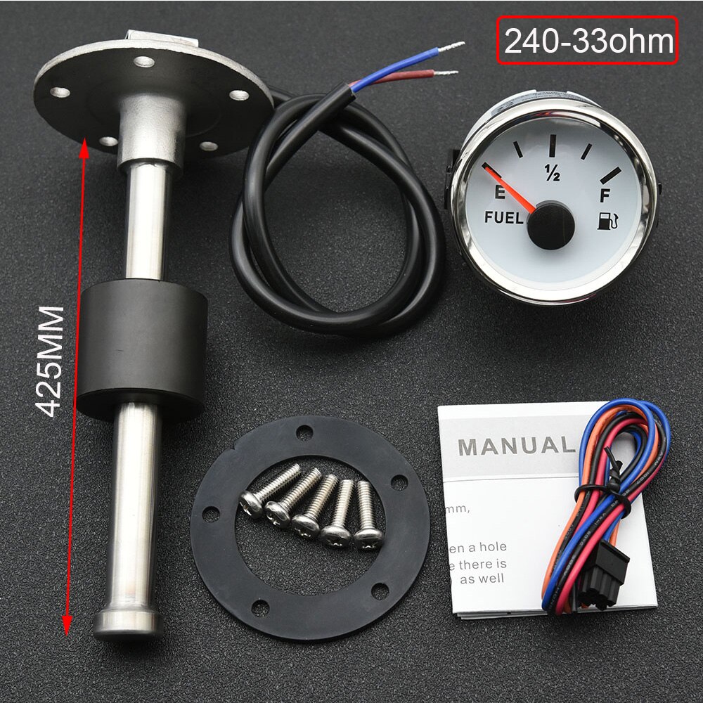 52MM Fuel Level Gauge Red Backlight with Oil Tank Level Indicator Meter Fuel Level Sensor 240-33ohm 100MM 150MM 200MM 250MM: 425MM