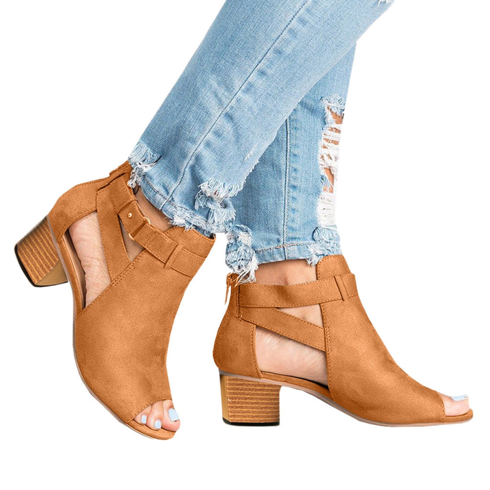 SAGACE Top Printemps été Poisson Bouche Évider Chaussures À Semelles Compensées Pour Femmes Sandales À Talons Hauts Dames Sandales: Marron / 37