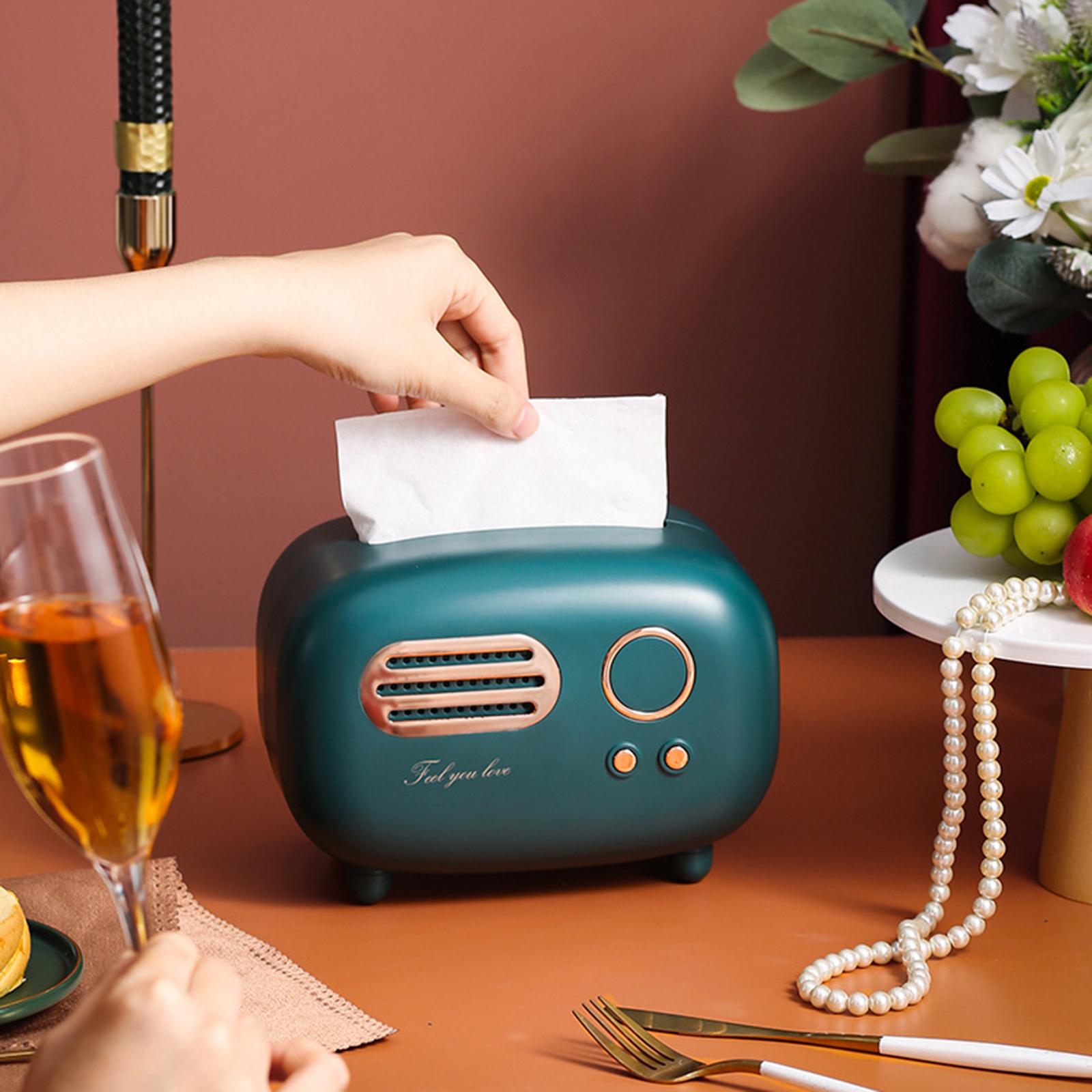 Retro Radio Tissue Box Cover Removable Paper Dispenser Tissue Holder for Coffee Shop Bar Wine Cellar Restaurant Decorative