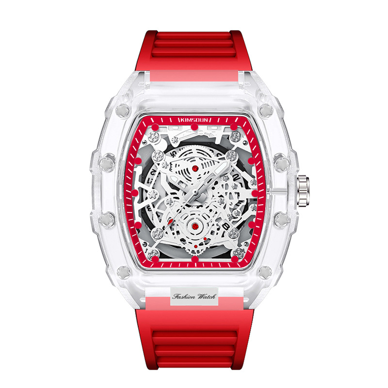 Reloj de pulsera de cuarzo para hombre, tendencia masculina, reloj automático resistente al agua para hombre, relojes de lujo transparentes luminosos: Rosa