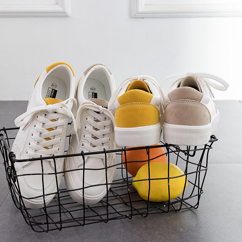 Vita sneakers dam pu-läder lågklackat platt plattform dam snörning vita skor dam storlek 35-40 ab512