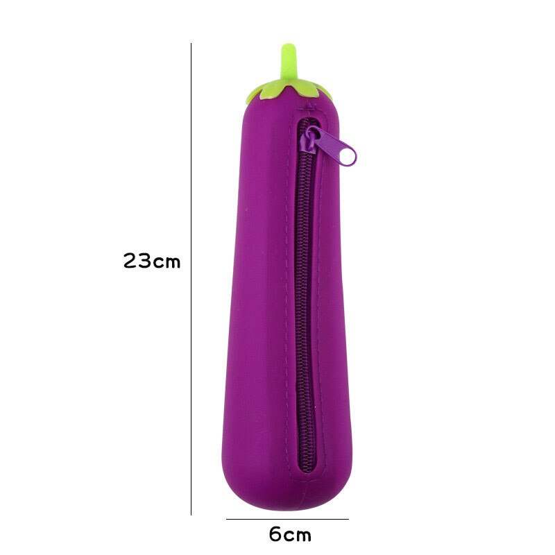 Grote Capaciteit Noverty Kawaii Rits Aubergine Peas Bean Pod Maïs Vormige Etui Creatieve Siliconen Pen Zak Student Potlood Tas: Eggplant