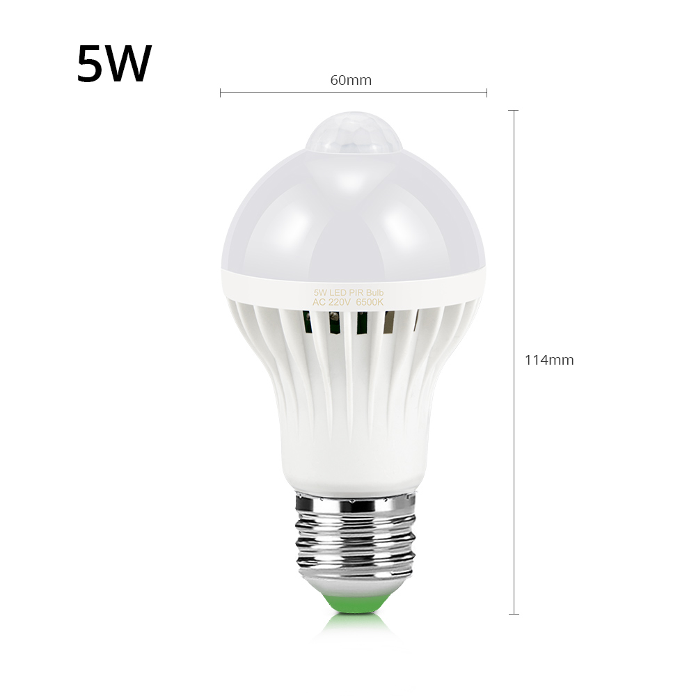 220v 5w 7w 9w 12w 18w pir bevegelsessensor lys  e27 bevegelsesdetektor led pære lampe trapp gang gang gang korridor nattbelysning: 5w / Varm hvit