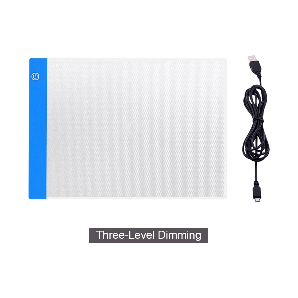 CHIPAL Digital A4 Drawing Tablet Graphics Tablets USB Dimming LED Light Box Electronics Art Diamond Painting Writing Copy Board: Blue Three-level