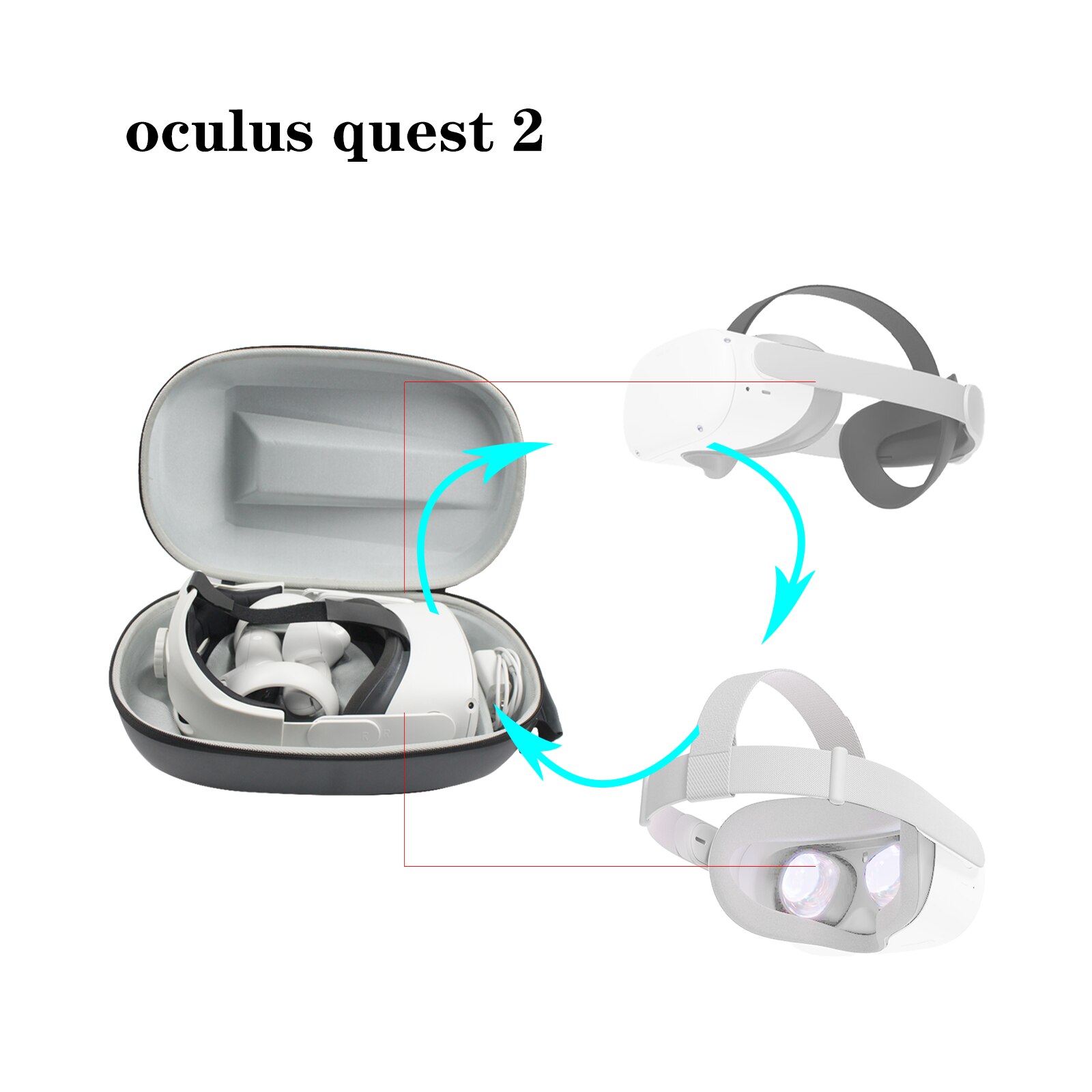 Correa de cabeza ajustable para auriculares Oculus Quest 2 VR, estuche de transporte, bolsa de manga para accesorios de controlador Quest2 vr