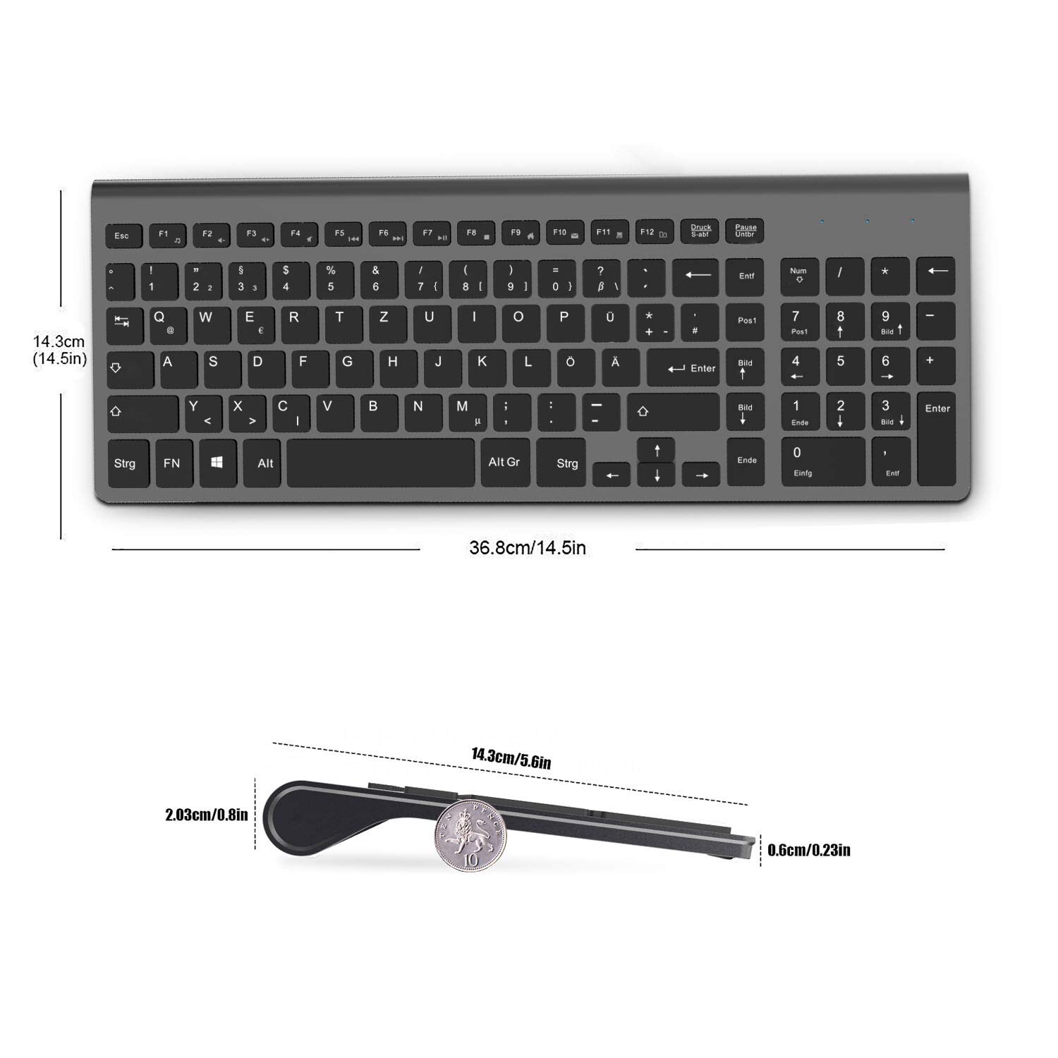 Wireless Keyboard And Mouse 2.4G Stable Connection. Ergonomic .Set with Multimedia Keys For Computer,“QWERTZ”German Layout