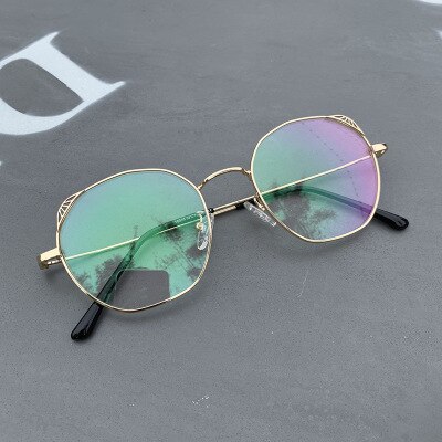 1Pc Myopia Optical Lens Glasses Frame Women Trendy Stainless Steel Metal Frames Cat Eye Clear Lens Eyeglasses Frame: Gold