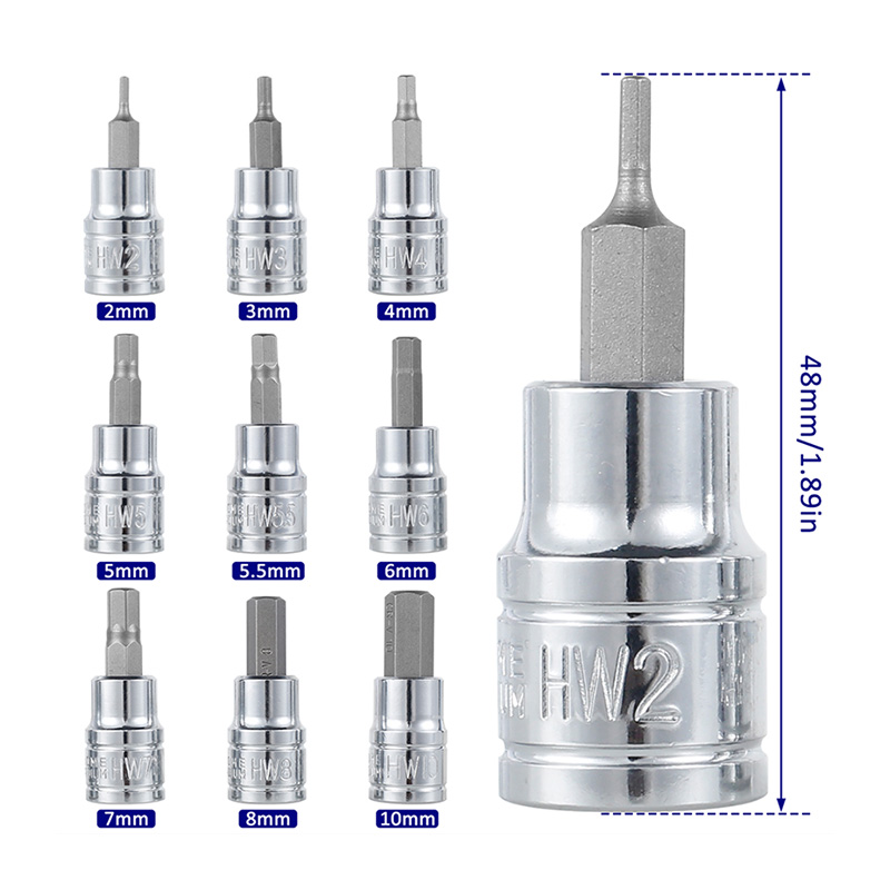 3/8 Inch Hex Bit Socket Set Sturdy Allen Key Sockets 3/8inch Drive Drill Metric Tools Kit Durable Impact Socket Set