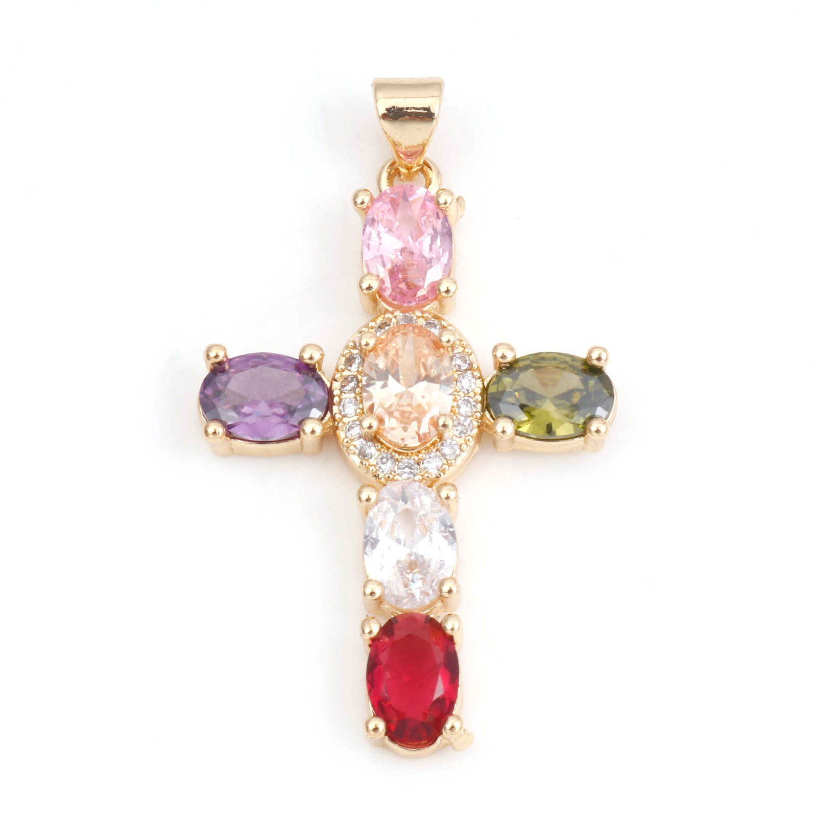 Colgantes de Cruz religiosa de cobre para mujer, abalorios de Metal de Color dorado Multicolor, para hacer collares, pulseras, joyería de 4cm x 2,3 cm, 1 unidad: Bañado en rodio de imitación