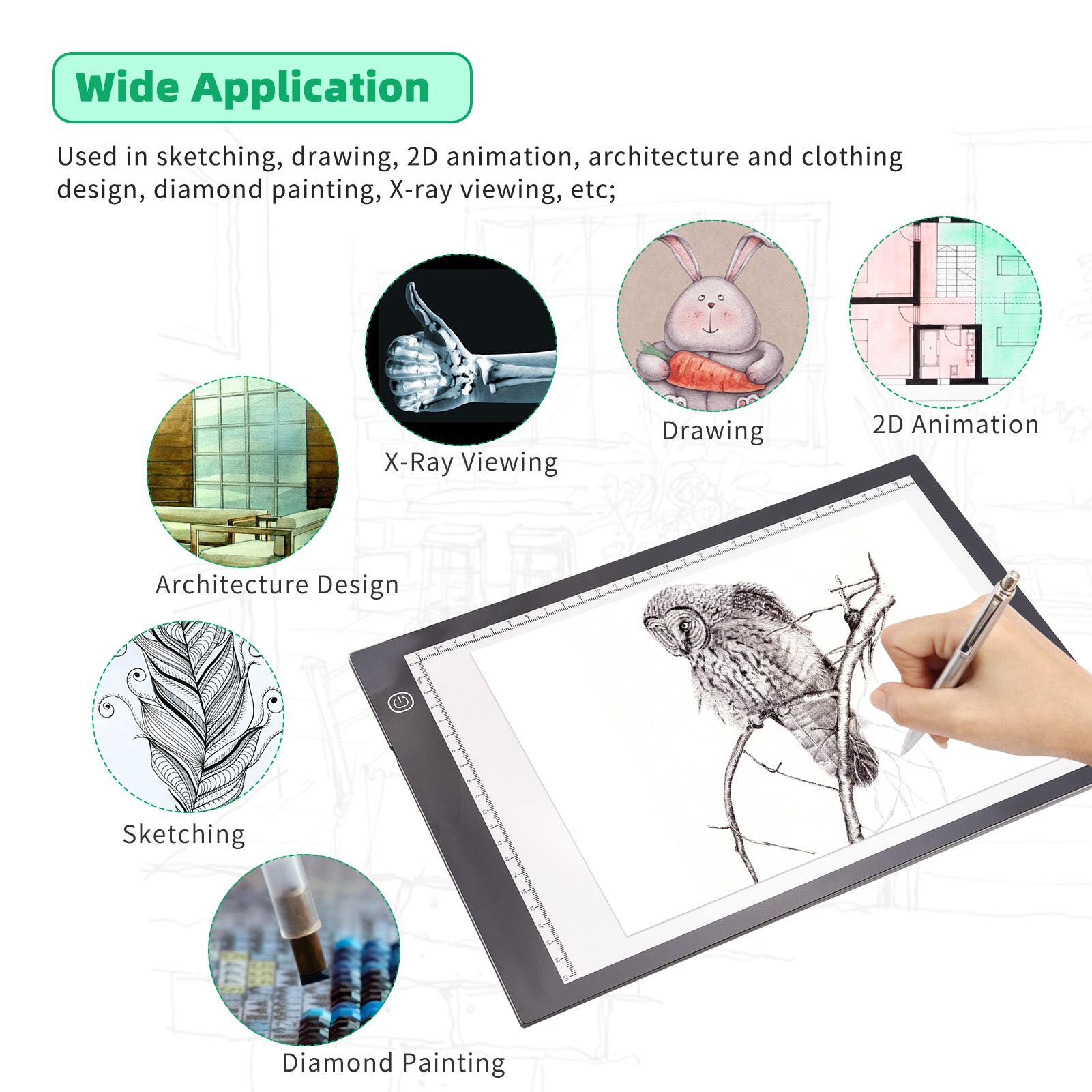 A4 LED Light Pad Tracer 3mm Ultra-Thin Drawing Board Copyboard Stepless Dimming USB Powered with Scales for Artist Painting