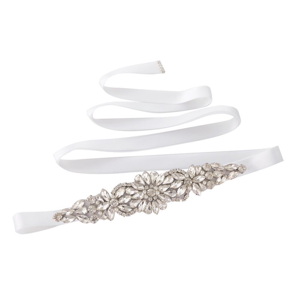 Strass riem pailletten trouwjurk riem bruidsjurk riem bruidsaccessoires riem voor avondfeestjurk scs 407: Wit