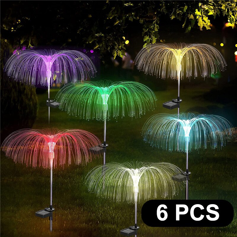 Solar Jellyfish Lights Waterproof Garden Lights Fiber Optic Lights Luminous Charging Garden Decorative Lights: 6 pcs