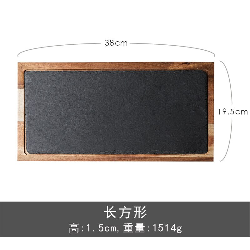 KINGLANG Massief houten snack tray houten lade zwarte LEISTEEN plaat acacia hout omwikkeld plaat westerse Japanse voedsel plaat: B