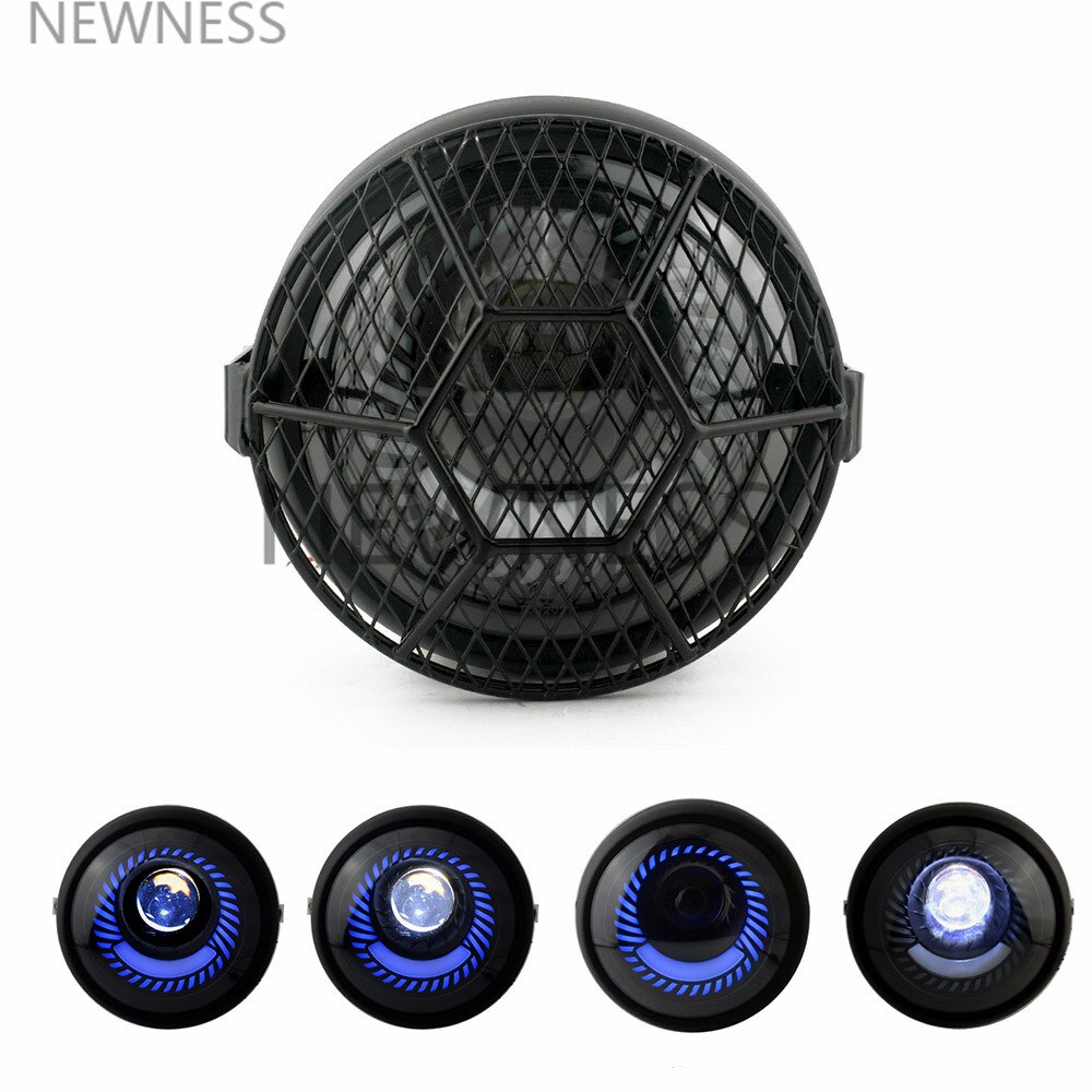 Phare LED de moto pour Harley Cafe Racer phare LED support de montage réglable: Blue Halo ang Cover