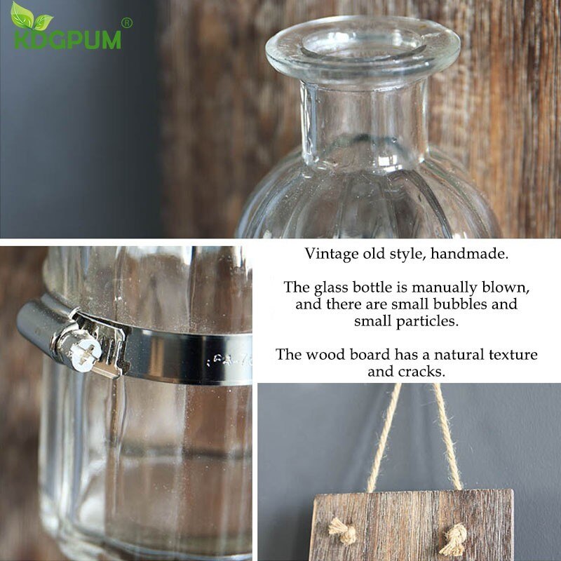 Glass and Wood Vase Terrarium Vertical Wall Hanging Hydroponics Plant Bonsai Flower Pot Planter 3 Choices Available Home Decor