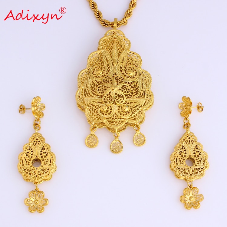 Adixyn couleur or/laiton dubai anniversaire/bijoux de mariage collier africain/boucles d'oreilles/pendentif ensemble de bijoux N08087