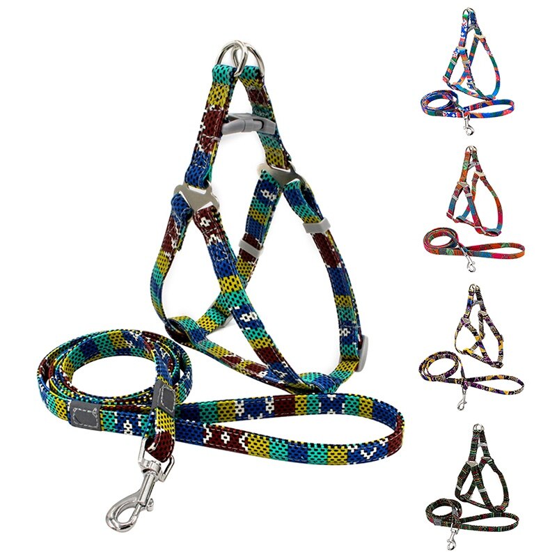 Indische Stijl Dog Harness en Leash Set Hond Canvas Band Vest En Trekkabel Voor Outdoor Lopen Voor Kleine Medium huisdieren