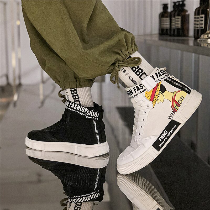 PARZIVAL Men's ONE PIECE Shoes Sneakers Anime PU Leather Classic High Top Men Vulcanized Shoes Cosplay Casual Men's Boots Male