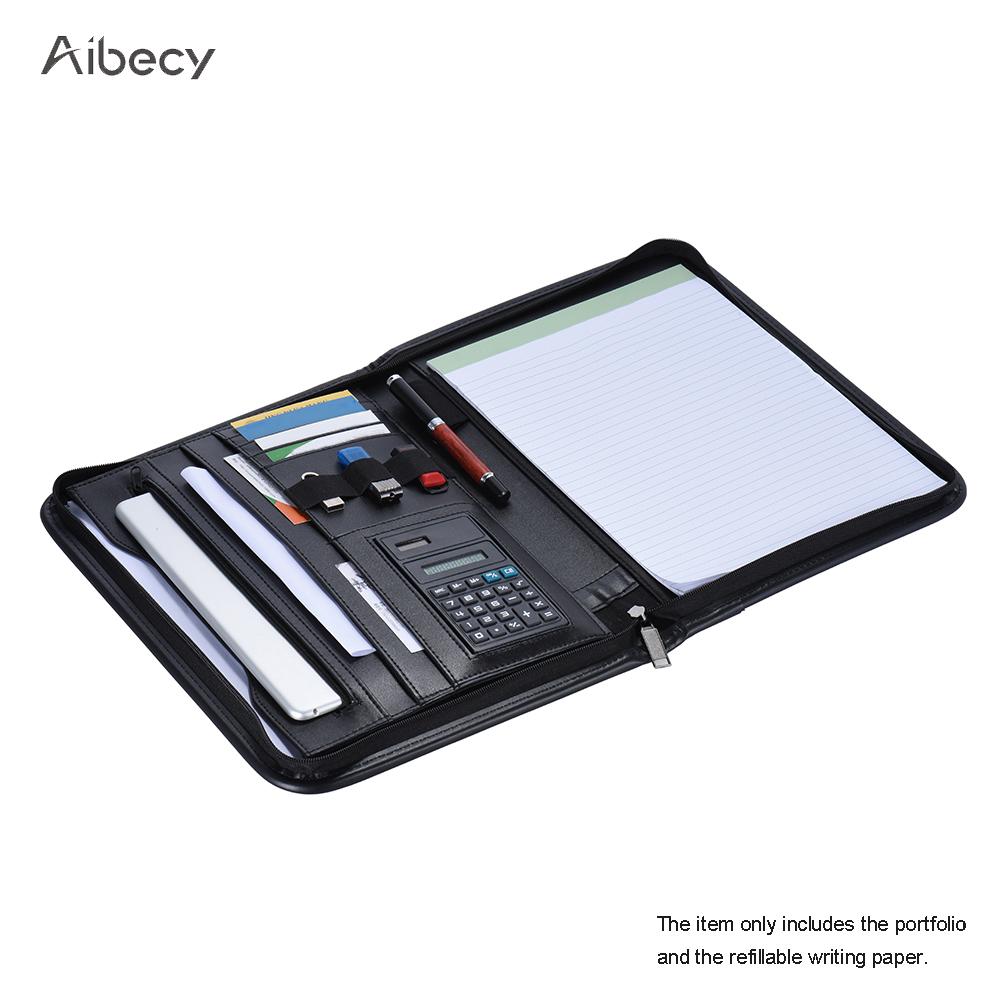 Multifunctional Padfolio Business Zippered Padfolio Folder Document Case Organizer Leather A4 PU Portfolio Memo Pad