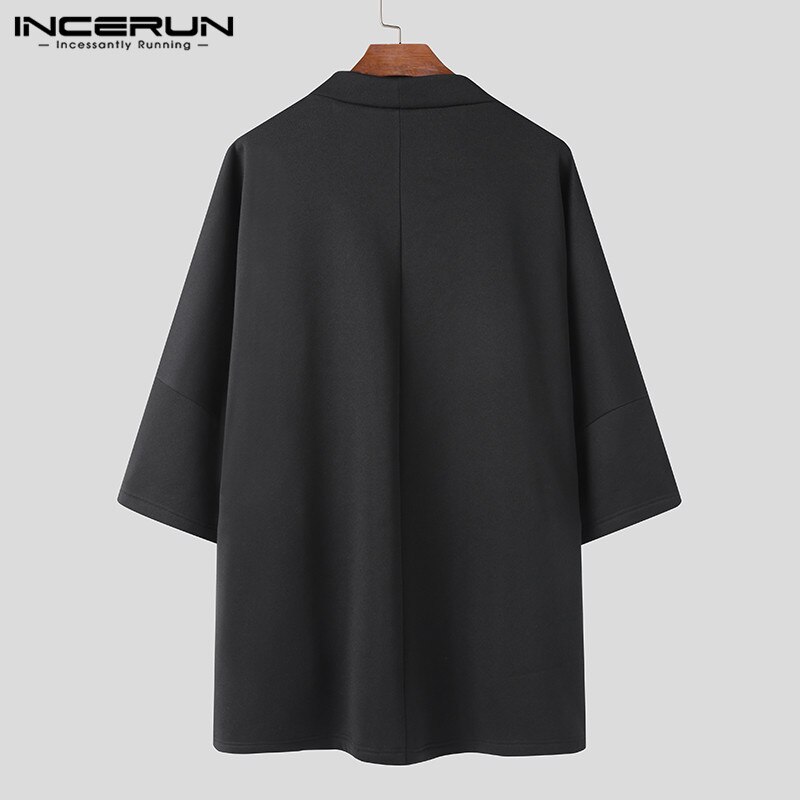Incerun heren mantel jassen open steek effen kleur bovenkleding streetwear 3/4 mouwen chic casual trenchcoat heren poncho s -5xl