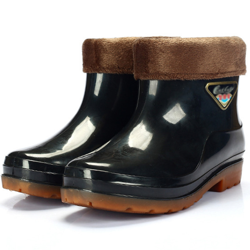 Regenlaarzen heren runderpees regenlaarzen lage buis plus fluwelen heren site waterschoenen antislip slijtvaste regenlaarzen