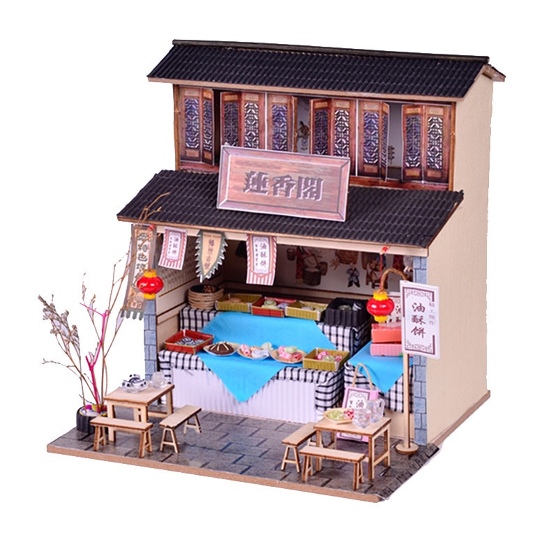 Chinese Style Japanese Style House wooden hand-assembled Street View theater DIY ornaments food and play model toys: ZH013