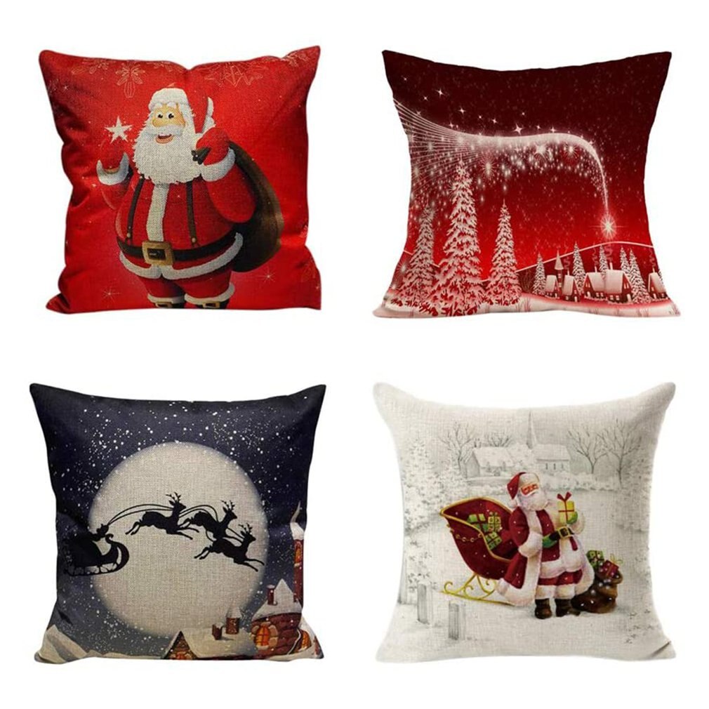 Kerst Kussenhoezen Set Van 4 Katoen Linnen Afdrukken Kussenhoezen Decoratieve Kussenhoes Voor Sofa Kantoor 45X45 cm: 6