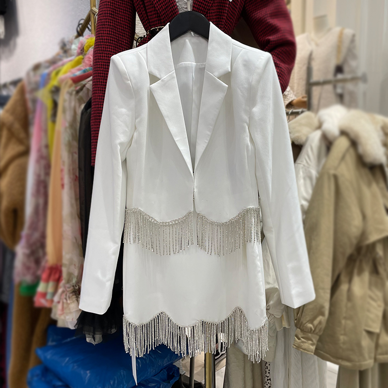 Lente/Herfst High-End Kralen Kwastje Elegante Vrouwen Outfit Lange Mouw Pak Tops + Sexy Jarretel jurk + Slim Mini Rok