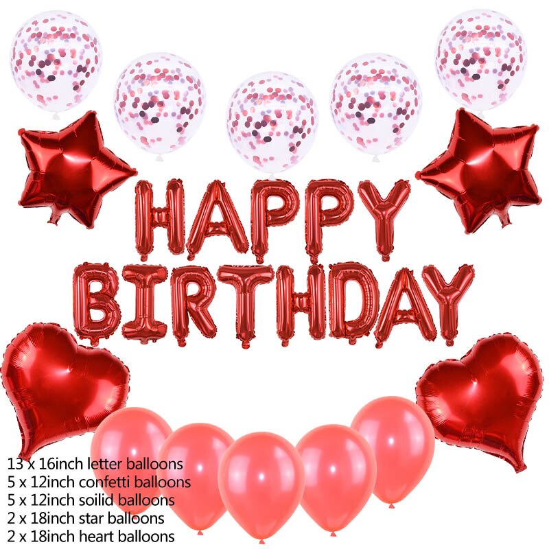 Happy Birthday Balloon Set Balloons Garland Hanging Banner Bunting for Kids Birthday Baby Shower Anniversary Party Decoration: Red