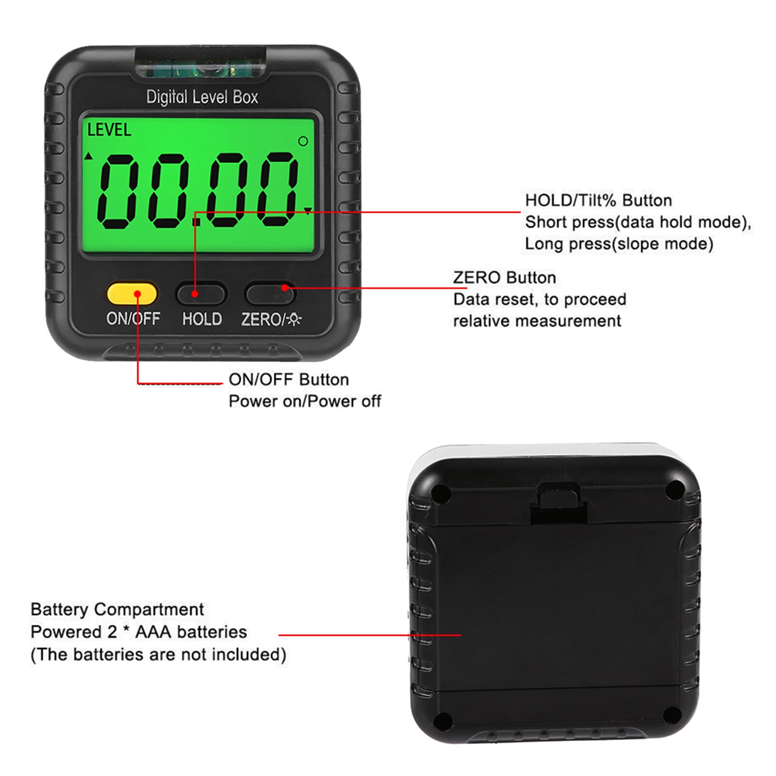 Digital Angle Finder Gauge 360 Degree Mini Digital Protractor Inclinometer Magnetic Angle Cube Electronic Level Box LCD Display