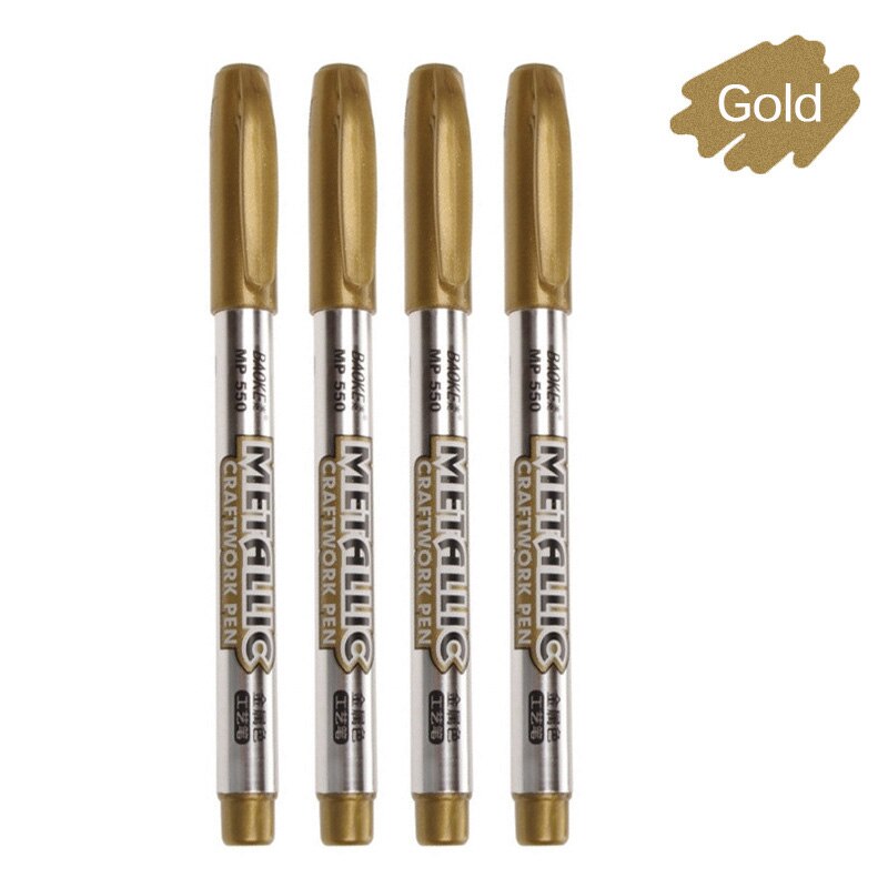 Conjunto de rotuladores permanentes metálicos de acero, rotuladores permanentes para papel, álbum de fotos, pintura de tela, 4 unidades: 4Pcs gold