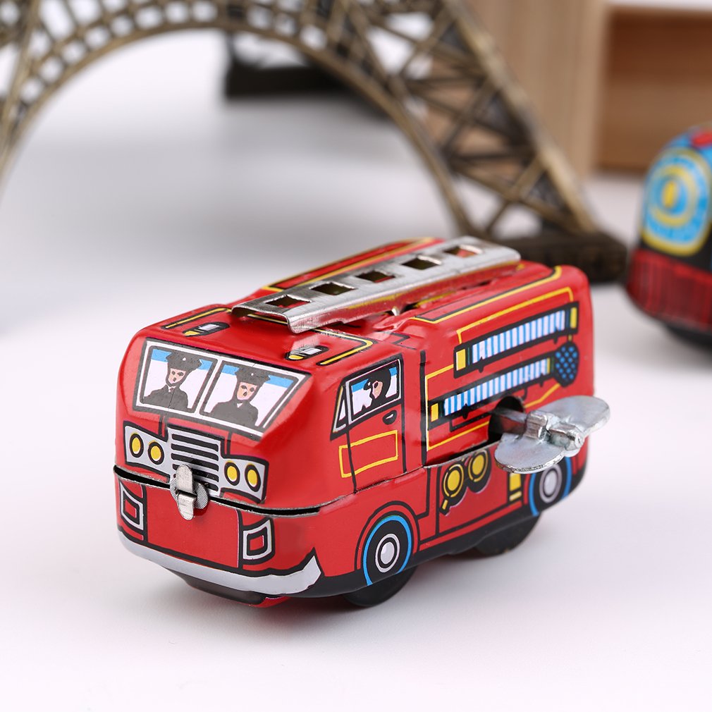 Retro Classic Firefighter Fire Engine Truck Clockwork Wind Up Tin Toys Worldwide