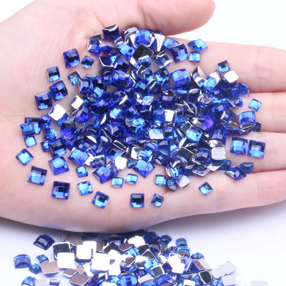 Strass acrílico formato quadrado 30 peças 12mm parte traseira plana terra facetas muitas cores cola traseira plana em contas diy decoração de arte de unha: 09 blue