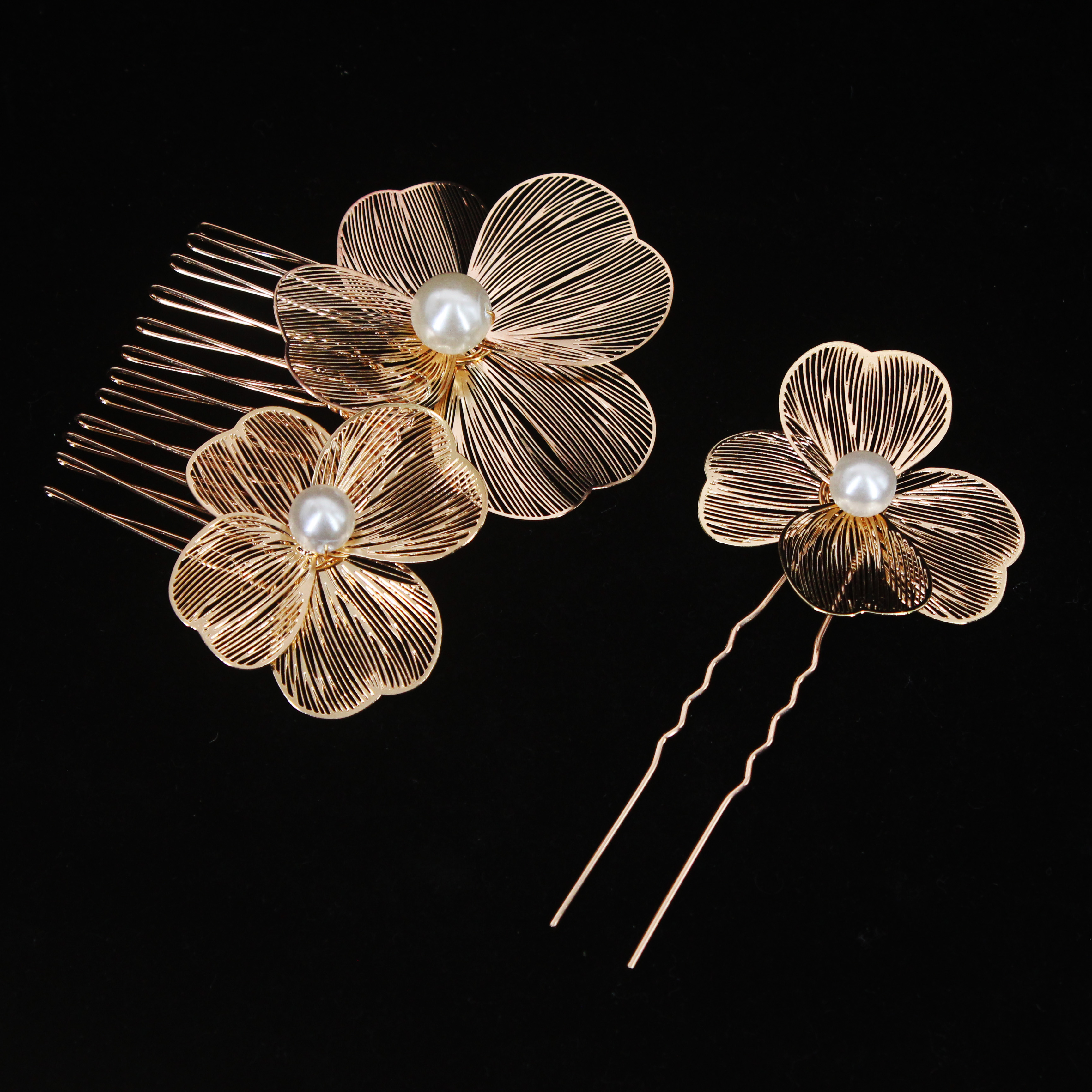 2 uds tocado de novia hecho a mano flor perla peine para el cabello alfileres joyería de estilo de boda insertar de peine accesorios para el cabello: Chapado en zinc blanco y azul