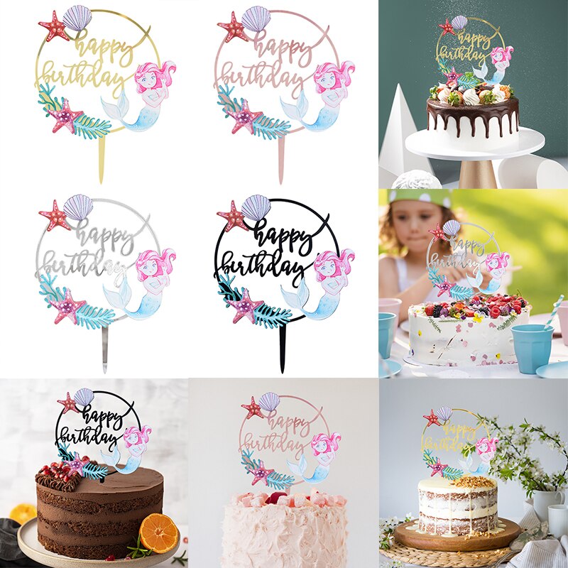 Mermaid Birthday Cake Topper Acrylic Cake Topper Mermaid Theme Birthday Party Cake Dessert Decorations Baby Shower Supplies