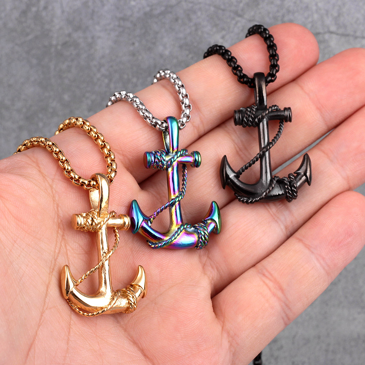 Stainless Steel Sea Anchor Sailor Man Men Necklaces Chain Pendants Punk Rock Hip Hop Unique for Male Boy Jewelry