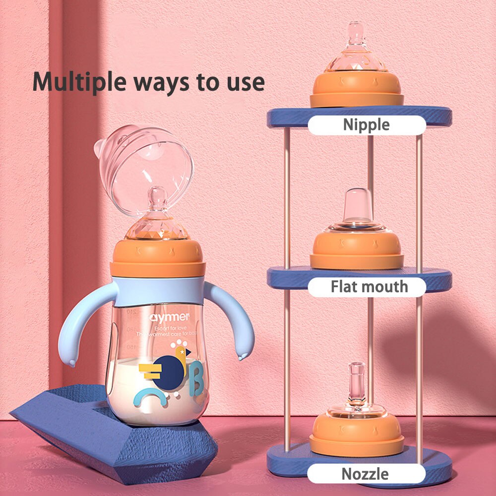 Biberon anti-fuite sans BPA pour bébé, gros calibre, bec de canard, eau, lait, PPSU, avec paille en Silicone