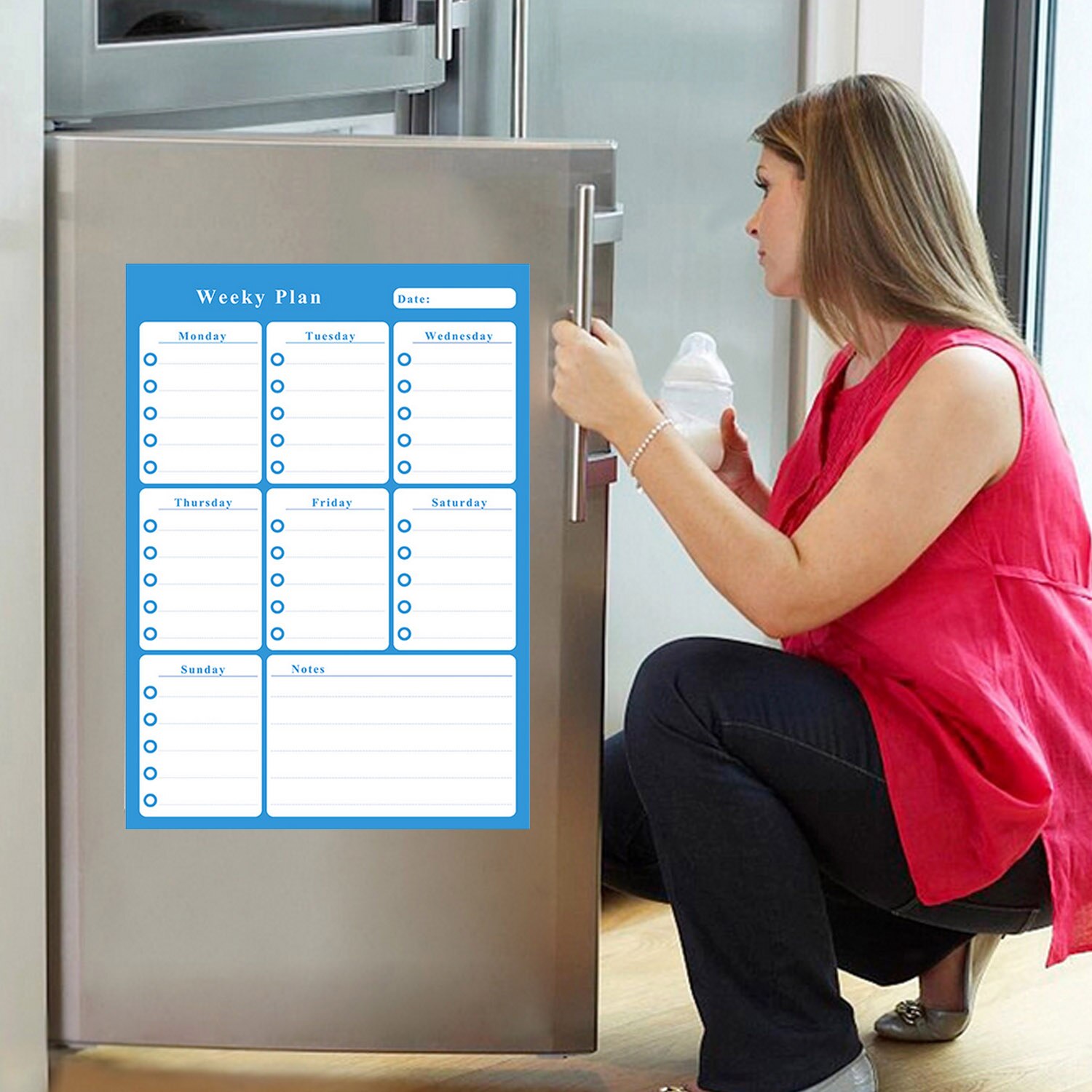 Wielofunkcyjny zdejmowany kalendarz tygodniowy miesięczny magnes na lodówkę łatwe wymazywanie płyty z 2 znacznikami kasowania dla domowych sklepów biurowych
