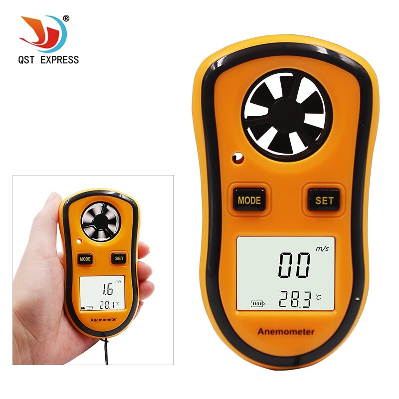 QSTEXPRESS Portable Anemometer Anemometro Thermometer Wind Speed Gauge Meter Windmeter 30m/s LCD Digital Hand-held Measure tool