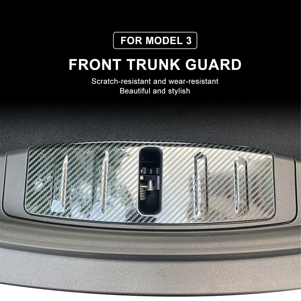 For Tesla Model 3 Accessories Front Trunk Sill Plate Guard Hood Lock Cover Protector Carbon Fiber Black decorative strips